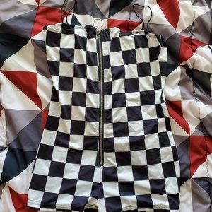 Black-and-White Checkered Mini-Bodysuit